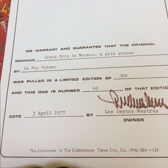 LeRoy Neiman Grand Prix de Monaco Framed Serigraph - Picture 7 of 10